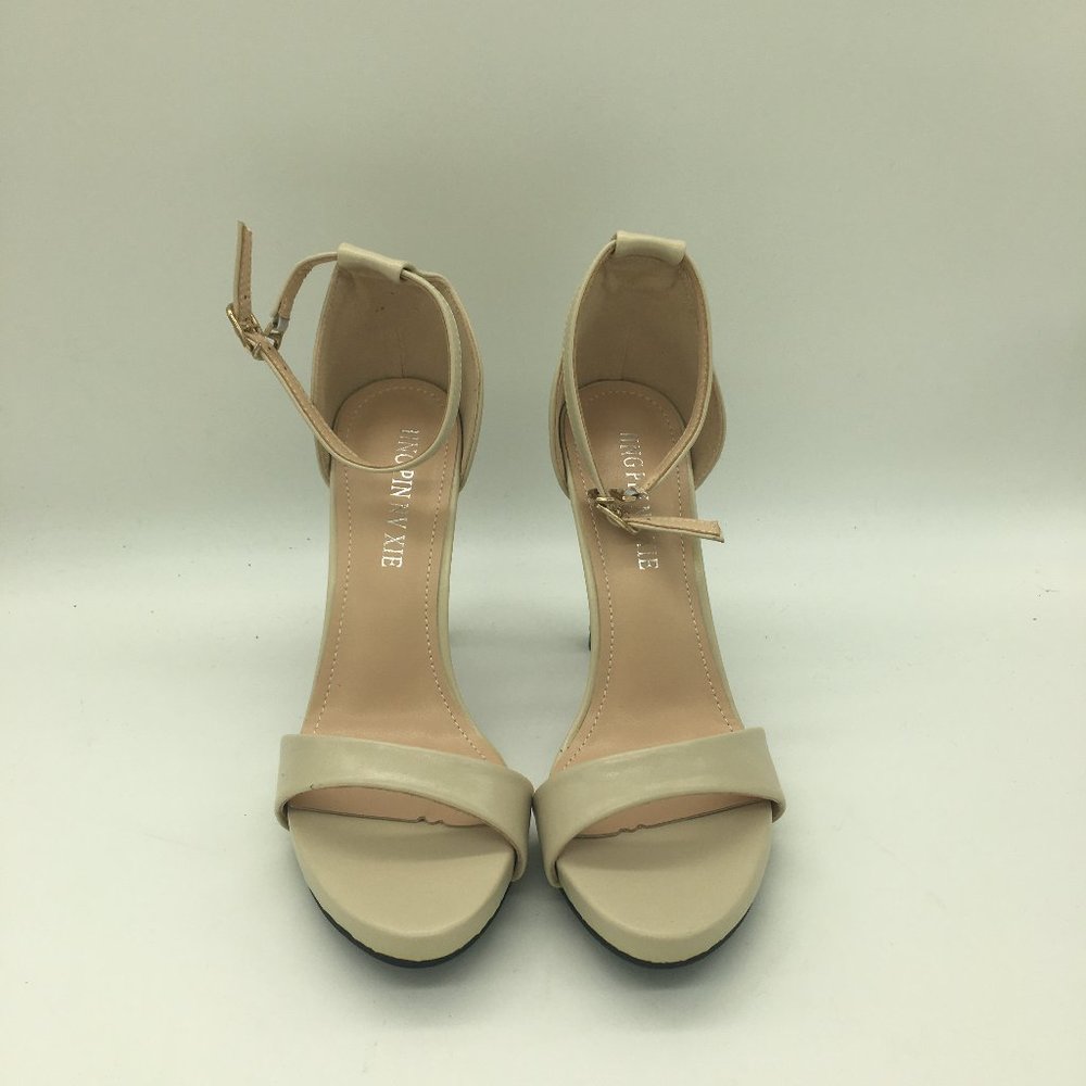 Beige Women Ankle Strap Platfrom Sandals Open Toe High Heels Pumps